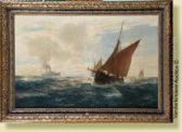 Marine Au Paquebot Et Aux Bateauxde Peche Oil Painting by Erwin Carl Wilhelm Gunther