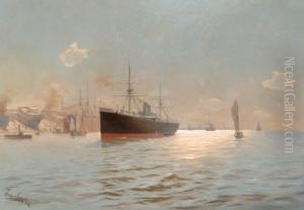 Harbour View Nearhamburg Oil Painting by Erwin Carl Wilhelm Gunther