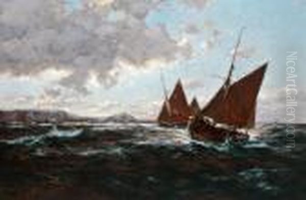 Fischerboote Vor Einer Kuste Oil Painting by Erwin Carl Wilhelm Gunther