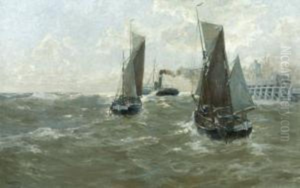 Fischkutter Und Schlepper Auf Oil Painting by Erwin Carl Wilhelm Gunther