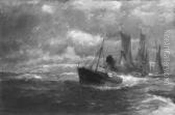 Ausfahrender Fischkutter. 
Signiert Und Datiert Unten Links: Erwin Gunther/ddf. 09. Ol Auf 
Leinwand. H 81; B 121 Cm. Oil Painting by Erwin Carl Wilhelm Gunther