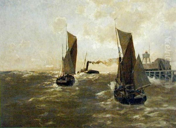 Pod Zaglami Na Wzburzonym Morzu Oil Painting by Erwin Carl Wilhelm Gunther