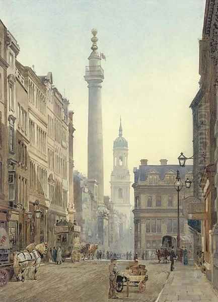 The Monument from Gracechurch Street Oil Painting by John Crowther