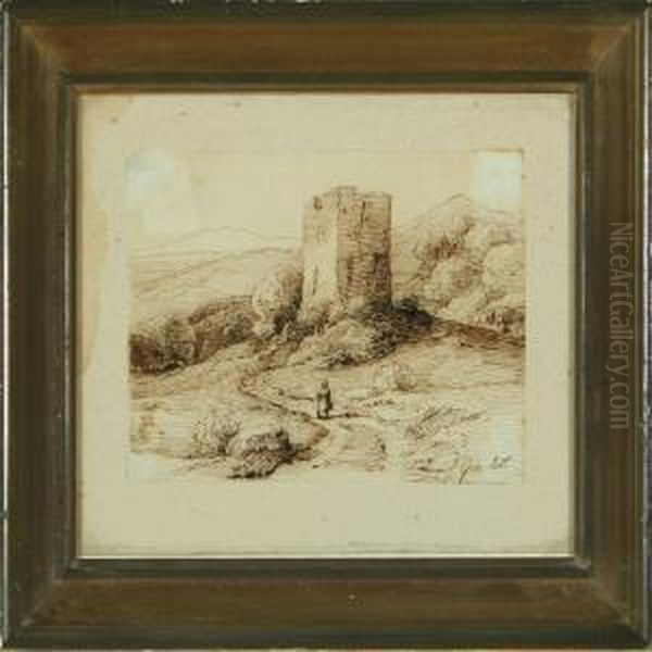 Castle Ruin Oil Painting by Louis Gurlitt