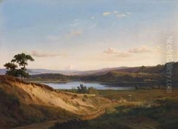 Sheperds Returning By A Lake Oil Painting by Louis Gurlitt