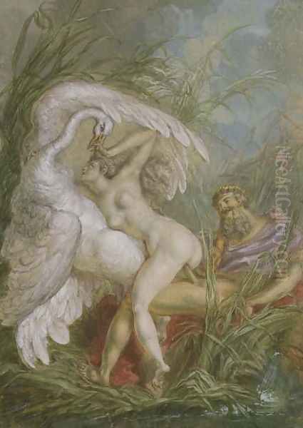 Leda and the Swan, from Histoire Universelle, 1740's Oil Painting by Charles-Antoine Coypel