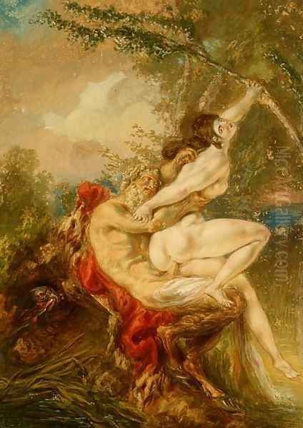 Jupiter and Antiope, from Histoire Universelle, 1740's Oil Painting by Charles-Antoine Coypel