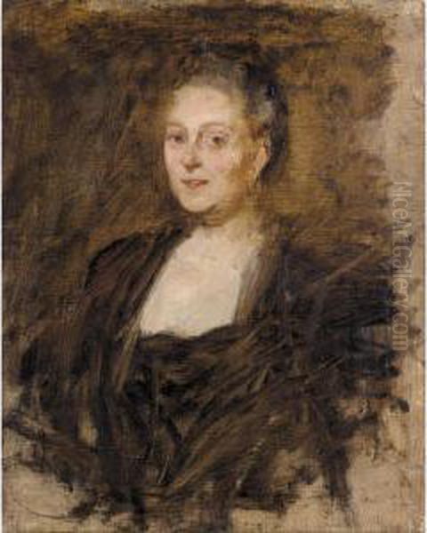 Portrait Of Stoddart Walker; Portrait Sketch Of His Wife Oil Painting by James Guthrie