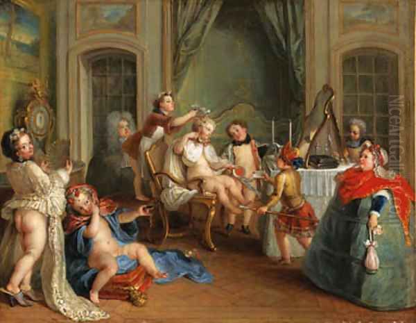 Jeux d'enfants la toilette Oil Painting by Charles-Antoine Coypel