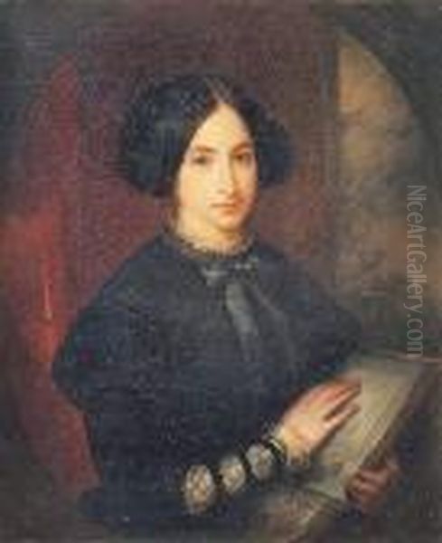 Retrato De Dama Con Un Libro Oil Painting by Jose Gutierrez de la Vega