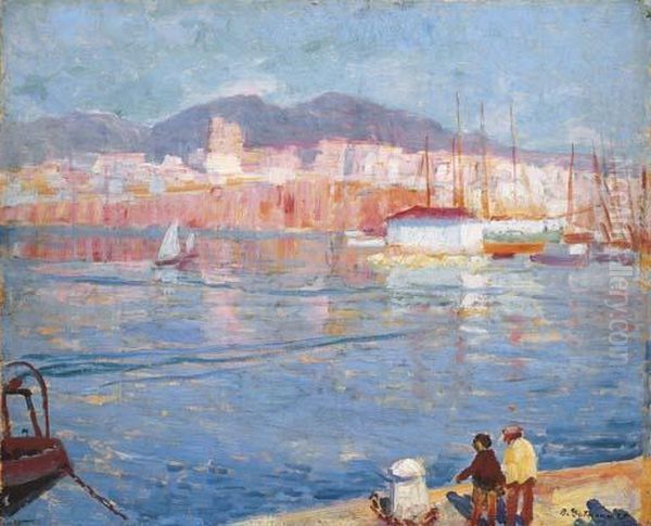 Early Morning Mallorca (st. Catalina From The Pier) Oil Painting by Bernhard Gutmann