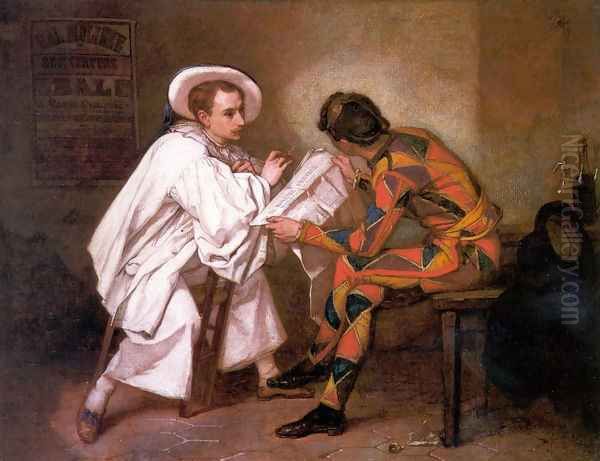 Pierrot the Politician (or Harlequin and Pierrot) Oil Painting by Thomas Couture