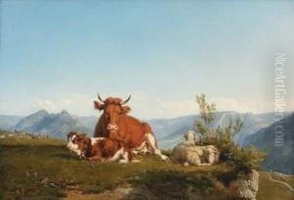 Vaches Et Moutons Dans Un Paysage Vallonne Oil Painting by Jean-Baptiste-Louis Guy