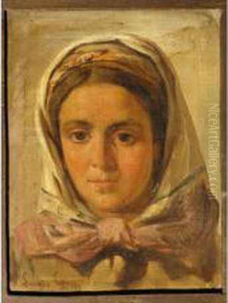 Jeune Femme Mediterraneenne Au Foulard Oil Painting by Jean-Baptiste-Louis Guy