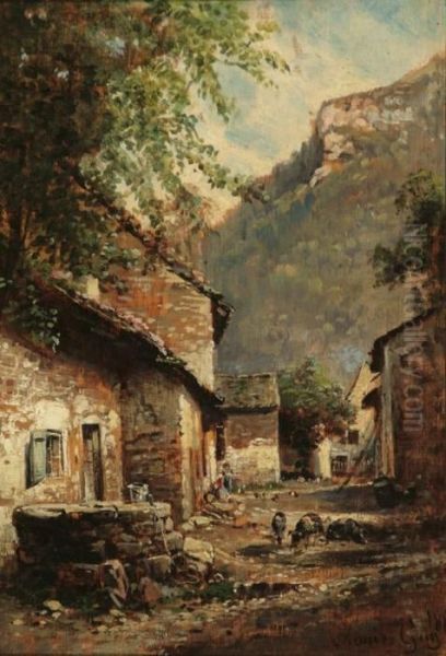 Rural Landscape With Pigs Oil Painting by Jean-Baptiste-Louis Guy