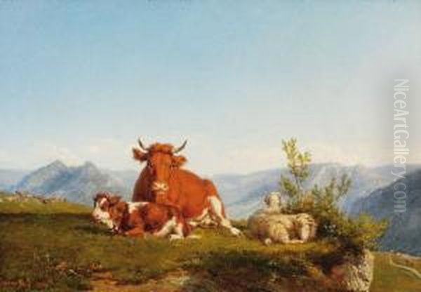 Vaches Et Moutons Dans Un Paysagevallonne Oil Painting by Jean-Baptiste-Louis Guy