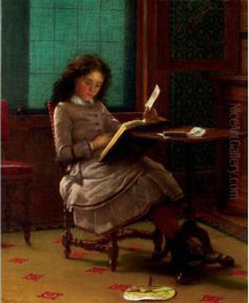 Young Girl Reading Oil Painting by Seymour Joseph Guy