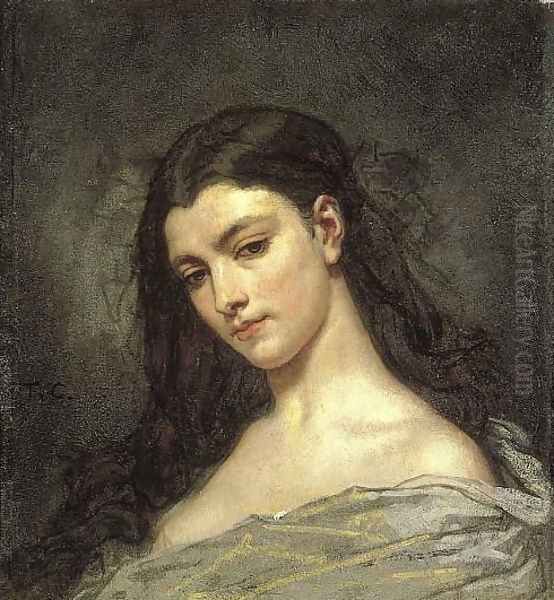 Female Head Oil Painting by Thomas Couture