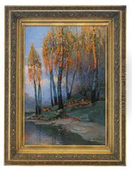 Birch Trees In The Evening Light Oil Painting by Mikhail Markelovich Guzhavin