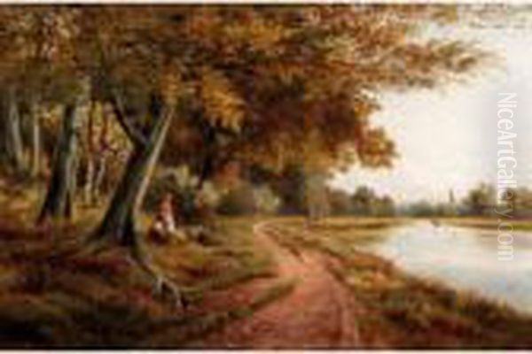 On The Severn, Worcester Oil Painting by Albert E. Gyngell