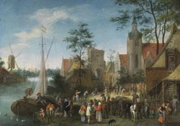 Volksansammlung Vor Dem Kirchplatz Oil Painting by Pieter Gysels