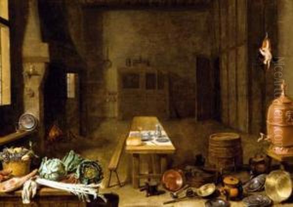 Interieur De Cuisine Avec Legumes Et Ustensiles Oil Painting by Pieter Gysels