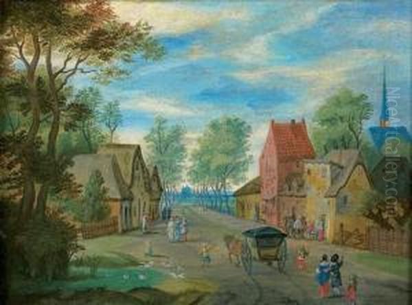 Arrivee Des Voyageurs Au Village Oil Painting by Pieter Gysels