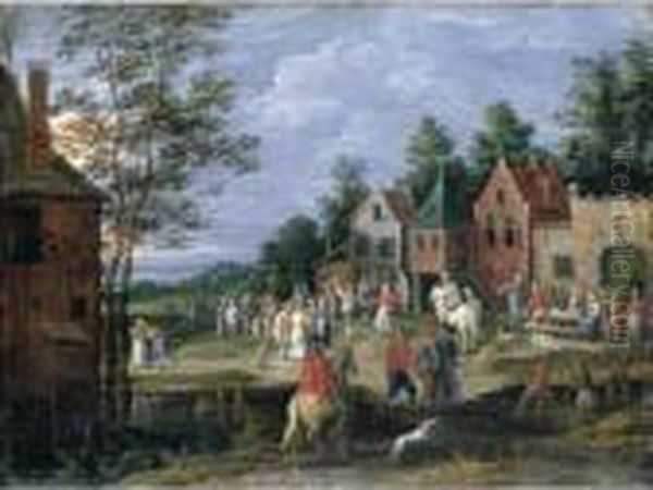 A Village Scene With Figures Dancing And Merrymaking Before A Tavern Oil Painting by Pieter Gysels