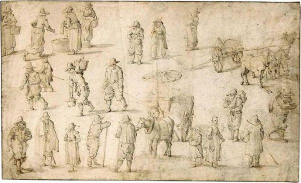 Sheet Of Studies Of Peasants, Horses And Carts Oil Painting by Pieter Gysels