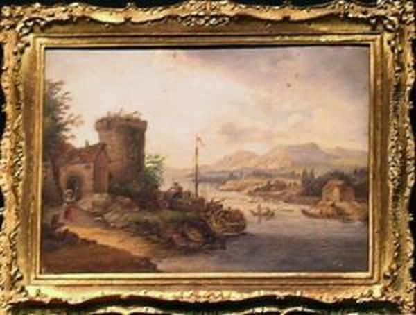 Riverscape With Shipping By A Tower Oil Painting by Pieter Gysels