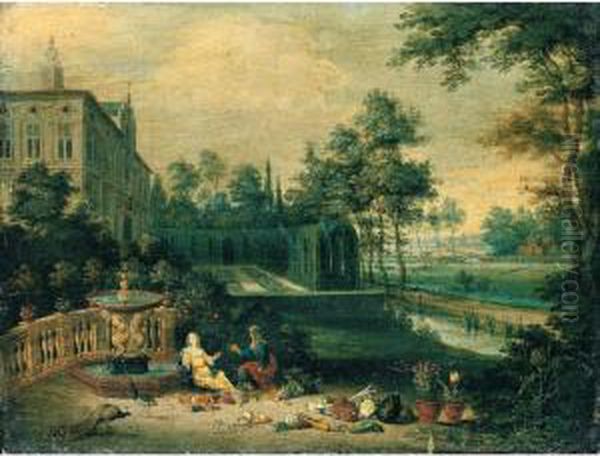 Vertumnus And Pomona Set Within The Grounds Of A Villa Oil Painting by Pieter Gysels