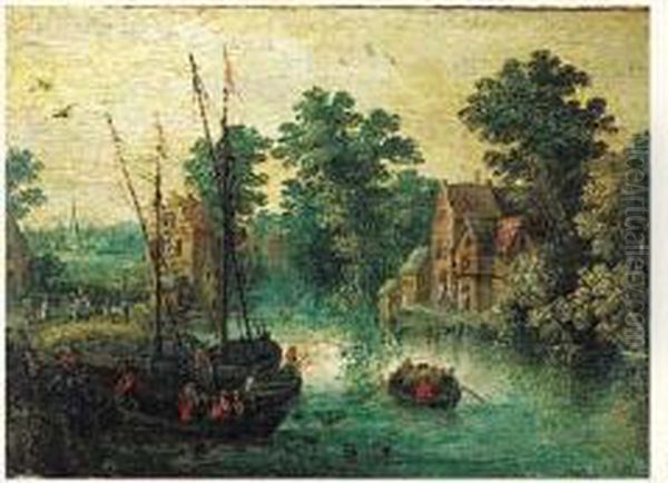 Paysage Fluvial Anime De Pecheurs Oil Painting by Pieter Gysels