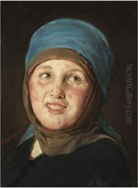 Portrait Of A Smiling Woman Oil Painting by Nicholaos Gysis