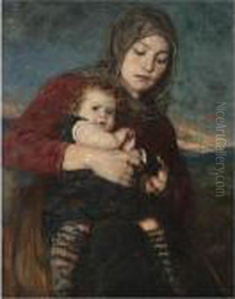 Mother And Child Oil Painting by Nicholaos Gysis