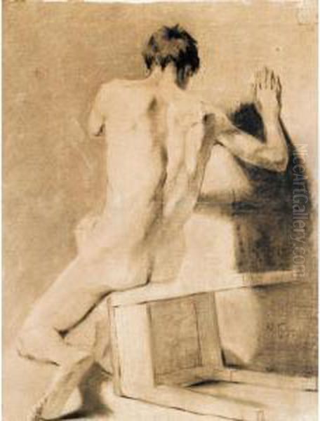 Life Drawing Of A Male Nude Oil Painting by Nicholaos Gysis