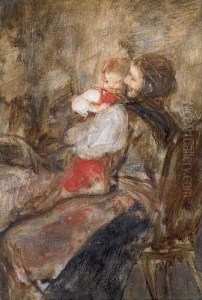 Mother And Child Oil Painting by Nicholaos Gysis