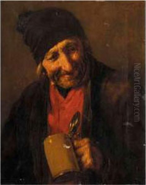 Portrait Of An Old Man Drinking Oil Painting by Nicholaos Gysis