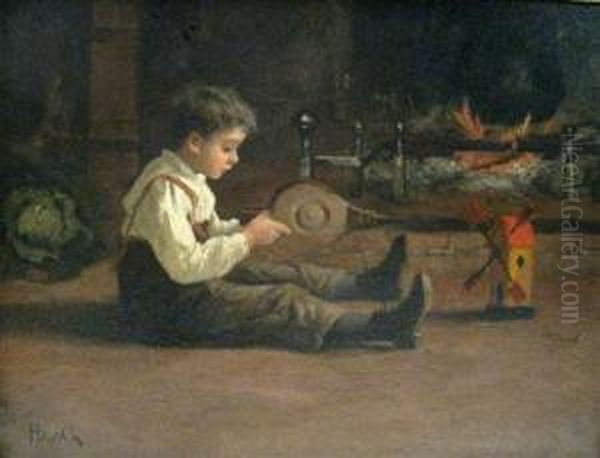 Child Playing With Toy Windmill Oil Painting by Carl Haag