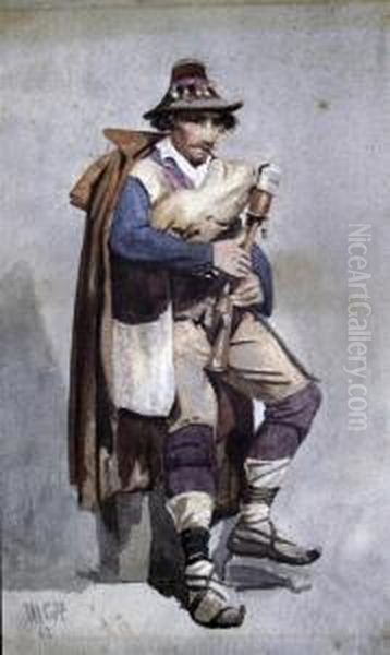 Tyrolean Piper Oil Painting by Carl Haag