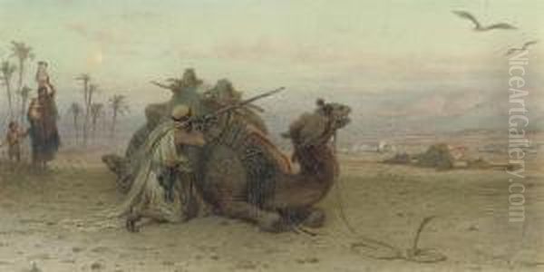 An Arab Defending His Family Oil Painting by Carl Haag