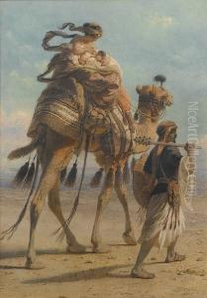 A Bedouin Family Crossing The Desert Oil Painting by Carl Haag