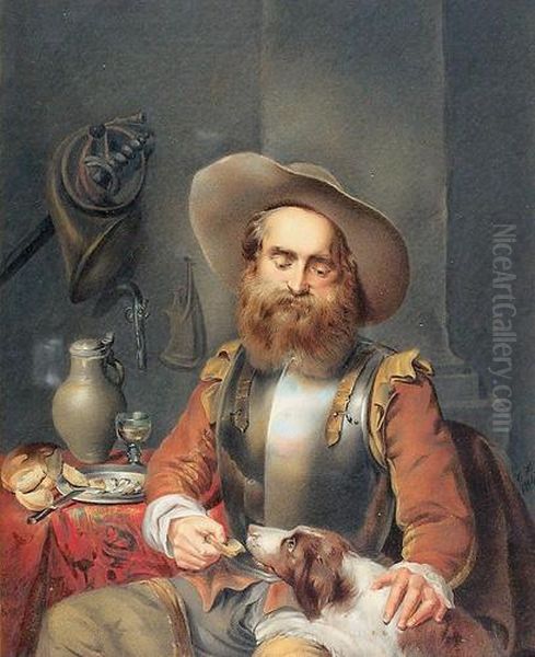 Ein Soldat Futtert Seinen Hund. Oil Painting by Carl Haag