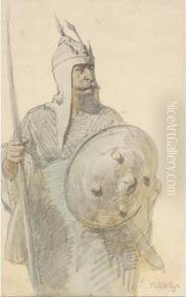 An Indo-persian Warrior Oil Painting by Carl Haag