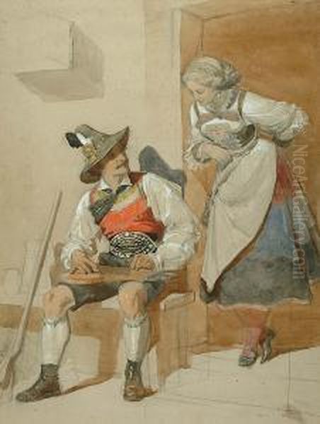 Playing The Zither Oil Painting by Carl Haag