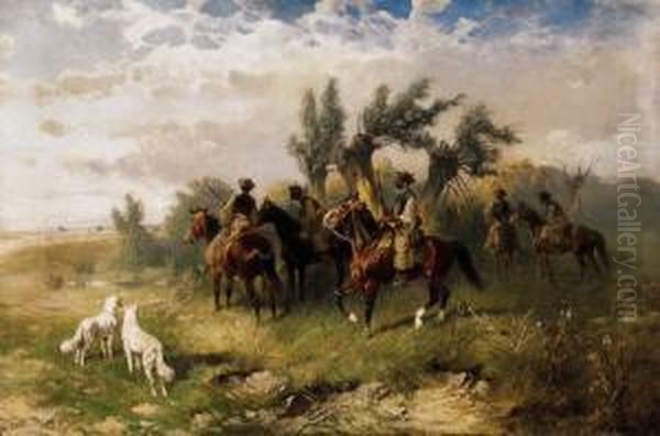 Group Of Horsemen Oil Painting by Hans Johann Haag