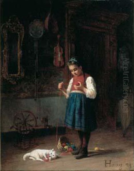 Jeune Fille Jouant Avec Un Chat Oil Painting by Jean-Paul Haag