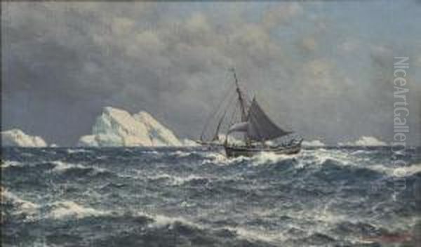 Gjoa I Ishavet Oil Painting by Lars Laurits Larsen Haaland