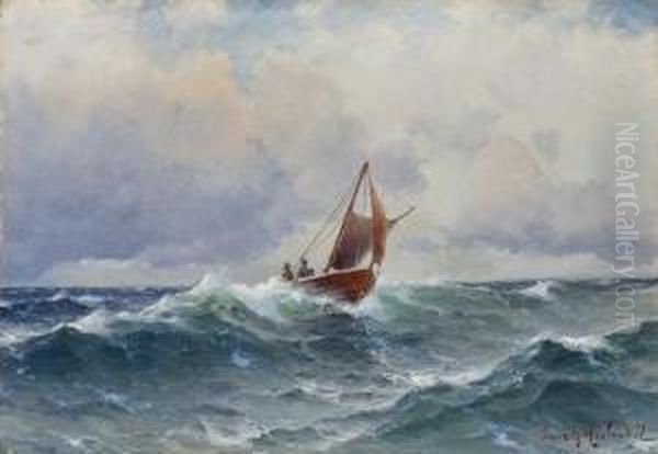 Sailing Boat Oil Painting by Lars Laurits Larsen Haaland