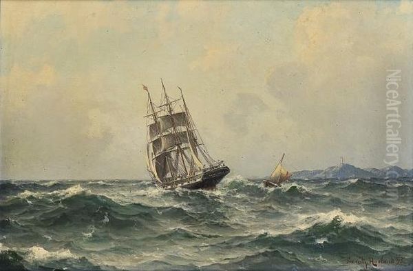 Sailing Boat And Pilot Boat Oil Painting by Lars Laurits Larsen Haaland