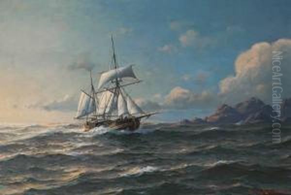 For Fulle Seil Oil Painting by Lars Laurits Larsen Haaland